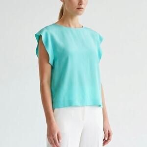 TIBI Modern Boxy Oversized Cap Sleeve Top Aqua Blue Minimalist Size 2